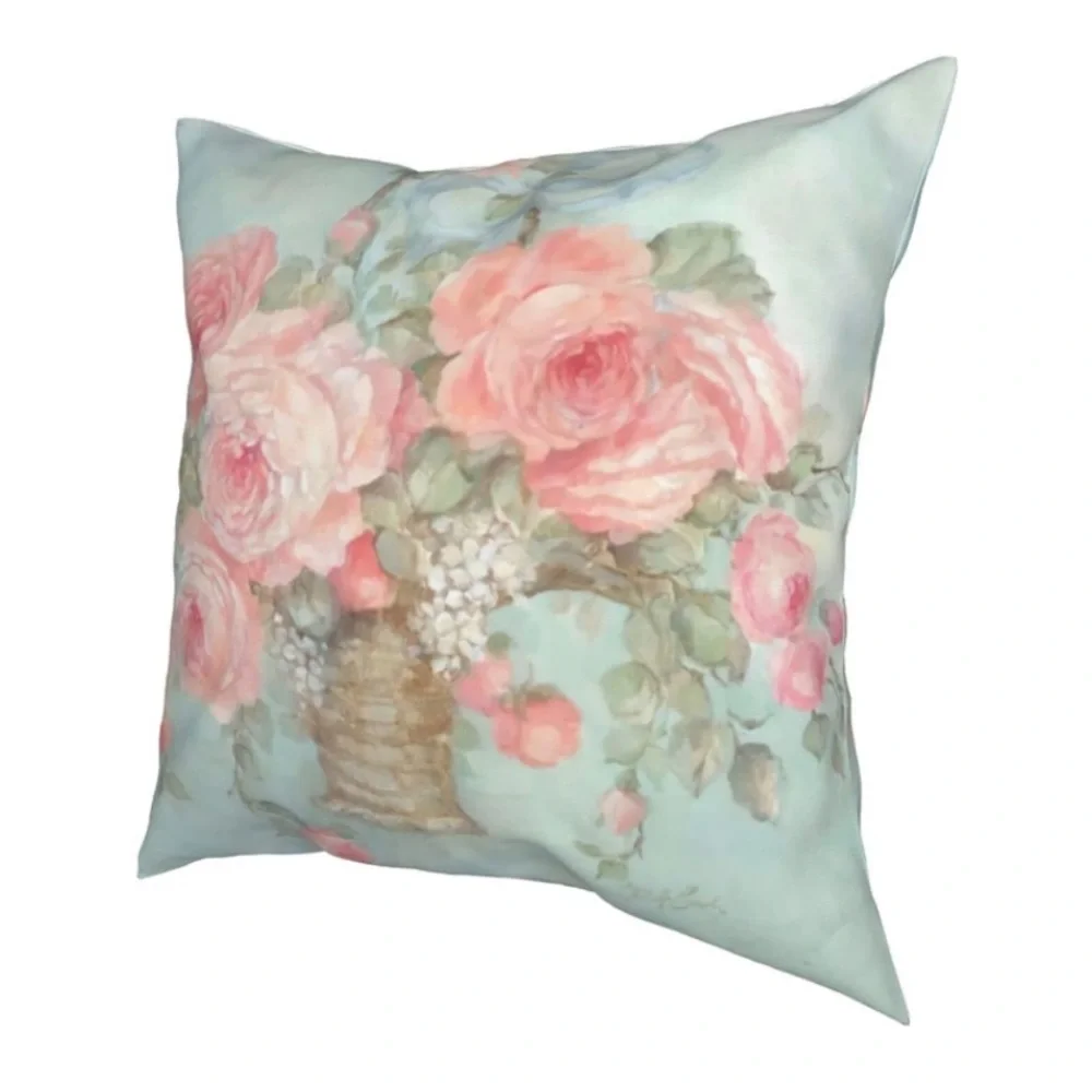 Luxury Home | Elegant Shabby Chic Pink Floral Bouquet Throw Pillow Cover